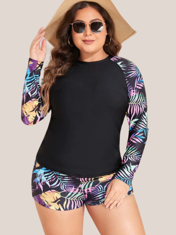 Badpak met hoge taille en lange mouwen